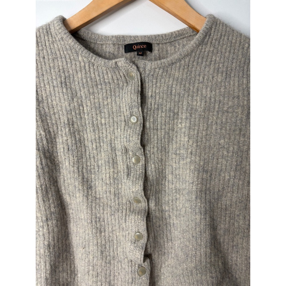Quince Girls Gray 100% Yak Wool Ribbed Cardigan Sweater Sz M (L) Preppy (READ) - Picture 2 of 7
